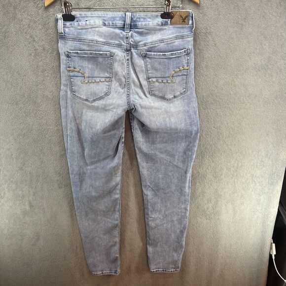 American Eagle Denim Jeans Women 8 Blue Light Wash Skinny Mid Rise Super Stretch - Picture 3 of 10